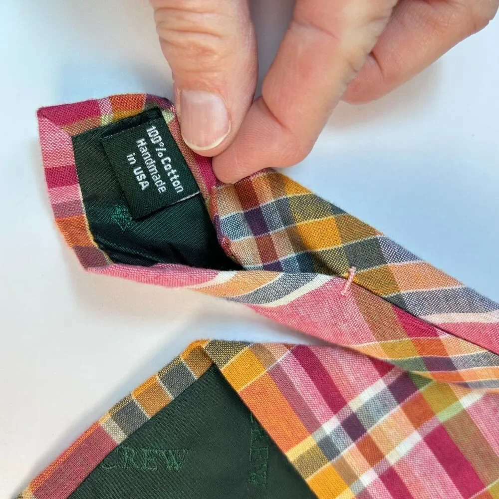 J. Crew Men's Pink Orange Multicolor Preppy Madras Plaid 100% Cotton Tie